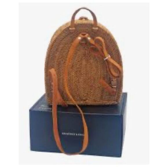 Crabtree & Evelyn wicker/wood backpack purse pocketbook’ shoulder bag purse nwt